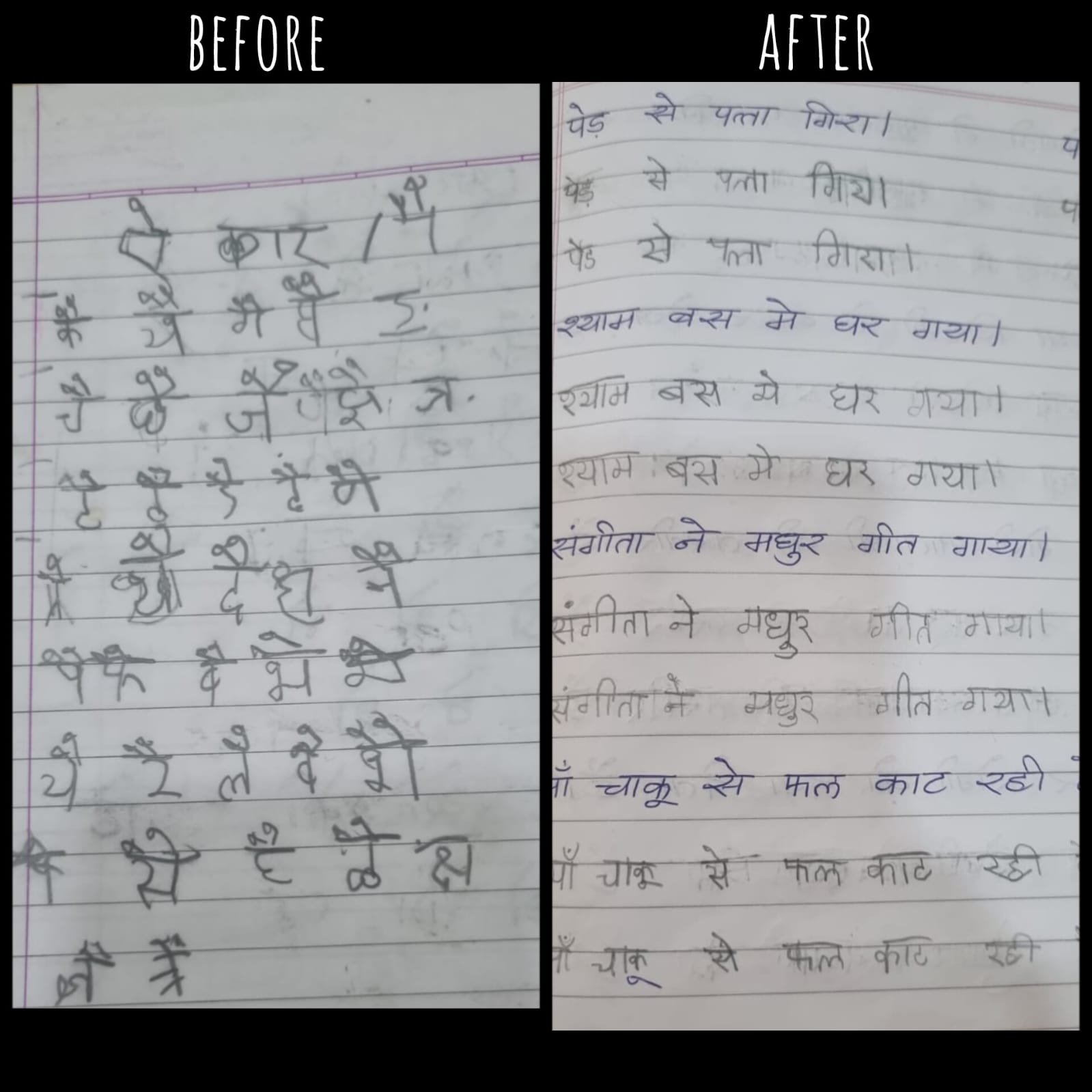 Hindi Script Before & After